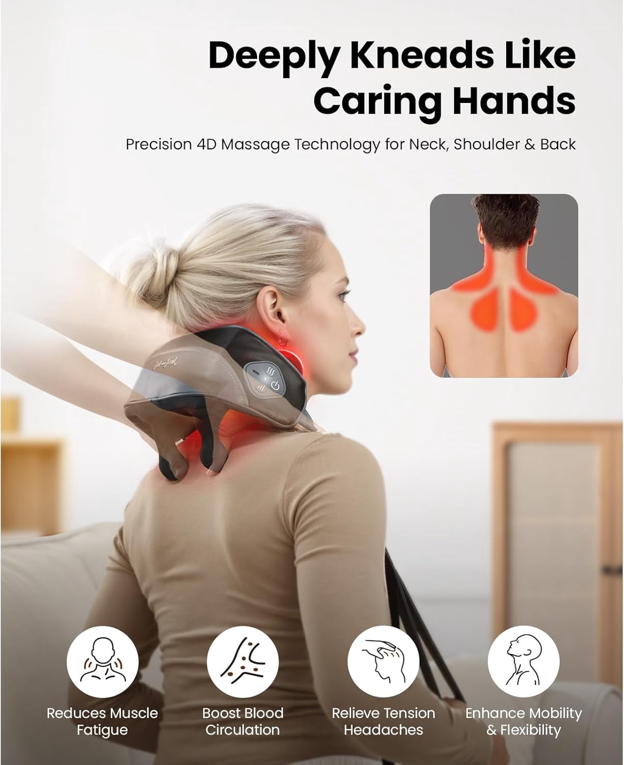 Bob and Brad Shiatsu Neck Massager Deep Tissue Pain Relief Neck Shoulder Back 4D Kneading Soothing Heat Smart Relaxed Massager Light Weight & Cordless, FSA HSA Eligible,Idea Gift