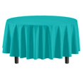 thumbnail image 3 of Exquisite Premium 84" Round Plastic Tablecloth - Aqua Blue Solid Print, 3 of 7
