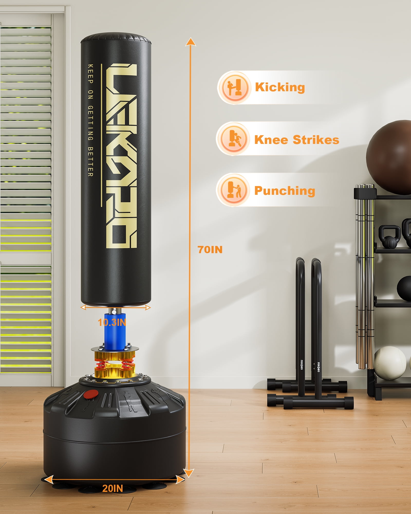 LEKÄRO Punching Bag 70" with Boxing Gloves, Heavy Boxing Bag with Stand for Adult Teens, Kickboxing Bag for MMA Muay Thai Fitness