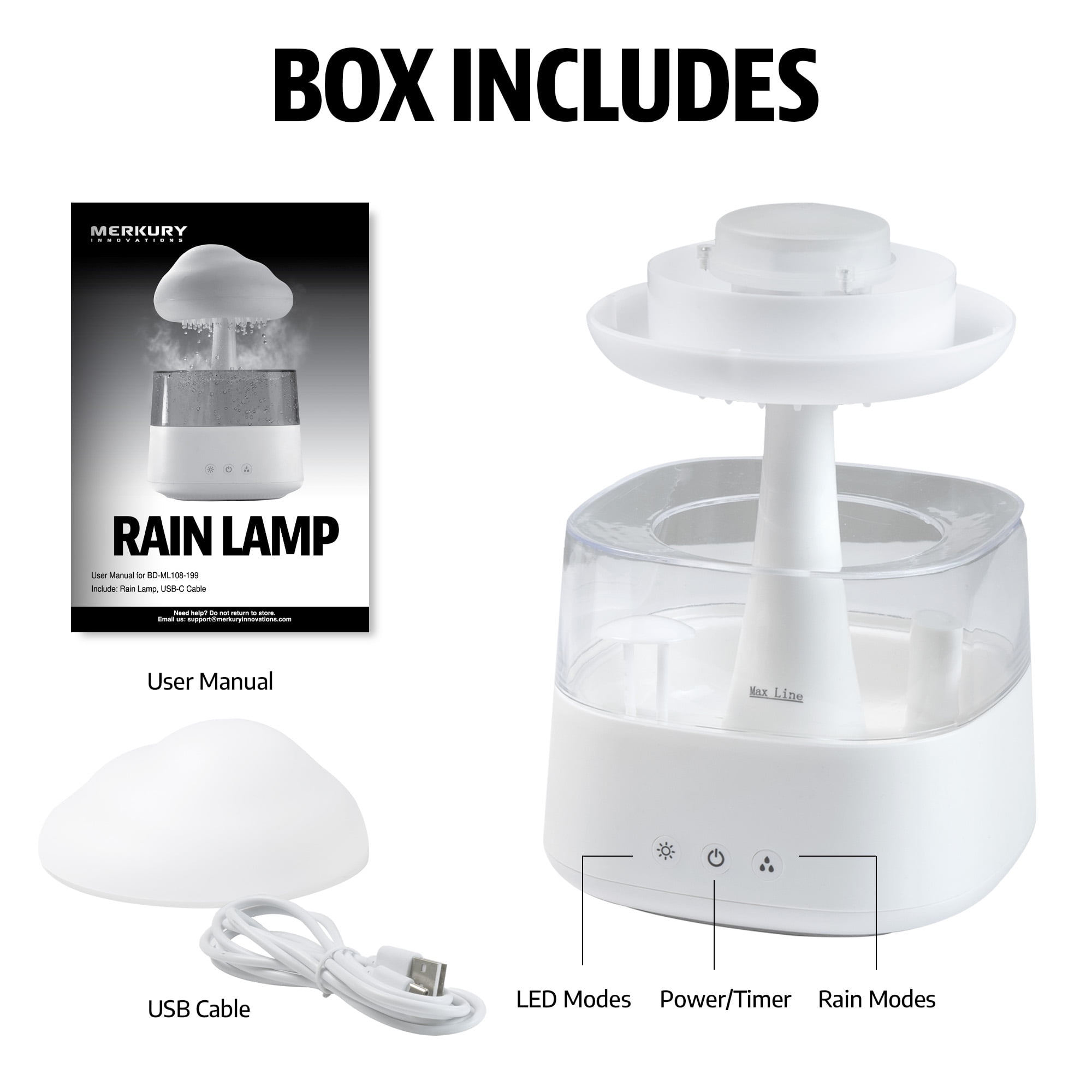 BrightSide Rain Cloud Mood Lamp with Mist - USB Powered and Color Changing Lights, 5.63" Height