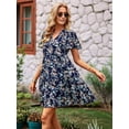 thumbnail image 4 of Women'S Floral Ruffle Midi Dress V Neck Flowy Tiered Long Dress Navy Blue XL, 4 of 10