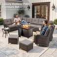 thumbnail image 3 of Bellefurn Outdoor Wicker Patio Furniture Set with Fire Pit Table,Outdoor Wicker Sectional Sofa Set L-Shaped Sectional Sofa with Swivel Rocker Chairs,Rattan Conversation Set for Backyard Porch Garden, 3 of 12