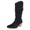 thumbnail image 5 of Rokment Women's Slouchy Mid Calf Dress Boots Ladies Fall Winter Trendy Casual Suede Pointed Toe Chunky Block High Heel Wide Calf Tall Boots Black Size 6.5, 5 of 7