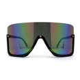 thumbnail image 1 of Extra Oversized Warp Curved Shield Upside Down Half Rim Sunglasses Black Rainbow Mirror, 1 of 4