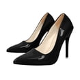 thumbnail image 2 of Women Patent Leather Pointed Toe Stiletto Pumps, Slip On High Heel Dress Shoes, Classic Solid Color Slim Heel formal Heels for Wedding Party office Black 5.5(37), 2 of 9