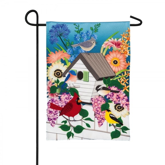 Evergreen Song Bird Floral Garden Linen Flag