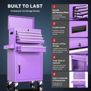 5-Drawer Tool Chest on Wheels, 2 In 1 Rolling Tool Storage Cabinet, Tool Organizer for Garage, Workshop, Warehouse & Repair Shop, Purple