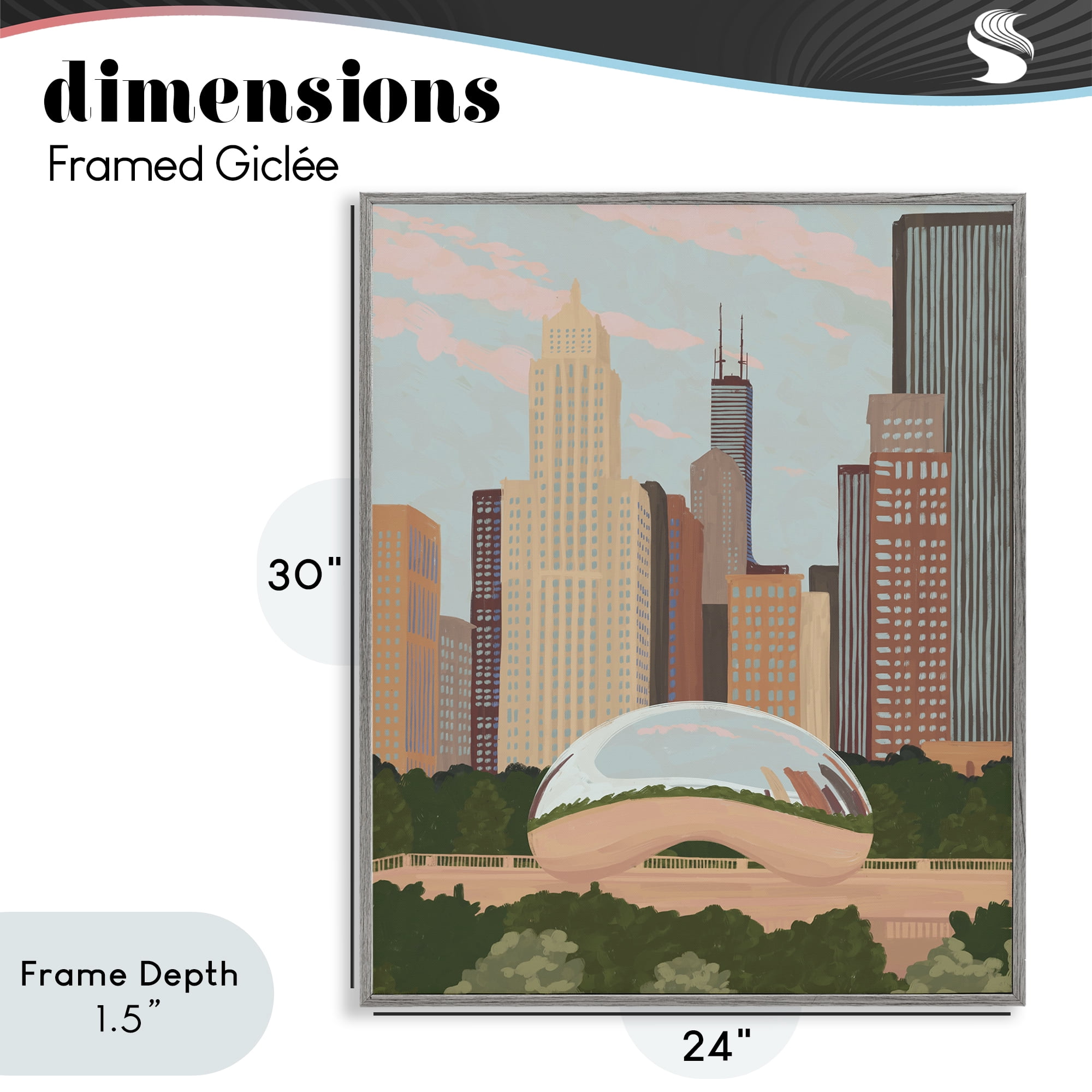 Stupell Industries Chicago Bean Cityscape Gray Framed Giclee Art, design by Veronica Lara