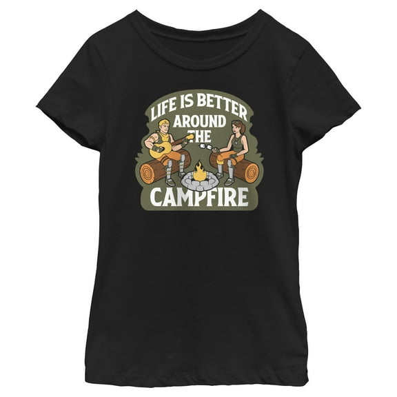 Girl's Fortnite Life Is Better Around the Campfire Graphic Tee Black X Large