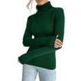 thumbnail image 3 of Suéteres Acanalados para Mujer, Lindos Suéteres de Punto de Cuello Alto, Ajustados y Cálidos Verde Oscuro un Tamaño, 3 of 10