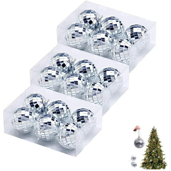 STONCEL 18 Pcs 2 Inch Silver Mirror Baubles, Disco Mirror Ball, Christmas Tree Bauble with Fastening Strap for Party, Chrismas Ornaments, Xmas Tree Decoration