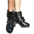 thumbnail image 4 of Bnwani Women Boots Footwear Fashion Toe Square Mid-Heel Thick Chunky Ankle Casual Solid Boot Black Size 5.5, 4 of 9