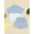 thumbnail image 4 of Suealasg Kids Boys Summer 2Pcs Outfits 1T 2T 3T 4T 5T 6T Little Boys Casual Beach Clothes Contrast Color Short Sleeve Shirt with Elastic Waist Shorts, 4 of 9