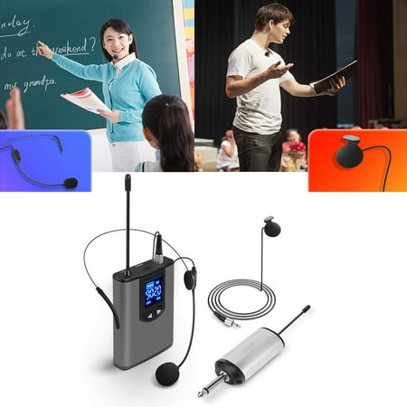 Reactionnx Wireless Microphone System, Wireless Microphone set with Headset and Lavalier Lapel Mics, Beltpack Transmitter and Receiver,Ideal for Teaching, Preaching and Public Speaking