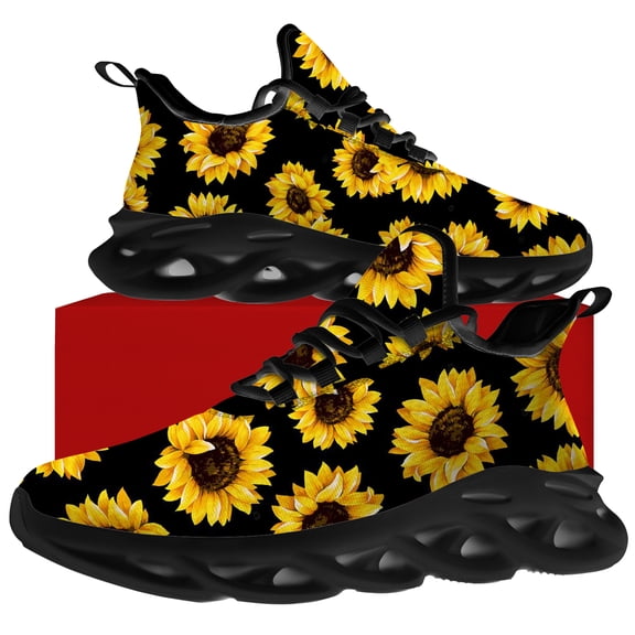 Uminder Womens Tennis Shoes Sunflower Sneakers Black Shoes Size 5