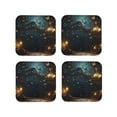 thumbnail image 1 of Saiise Magical Library Butterfly Night Print 4 Pcs Leather Coasters for Drinks Coaster Sets Drink Table Cup Coasters for Living Room Kitchen Coffee Decor-Square, 1 of 6