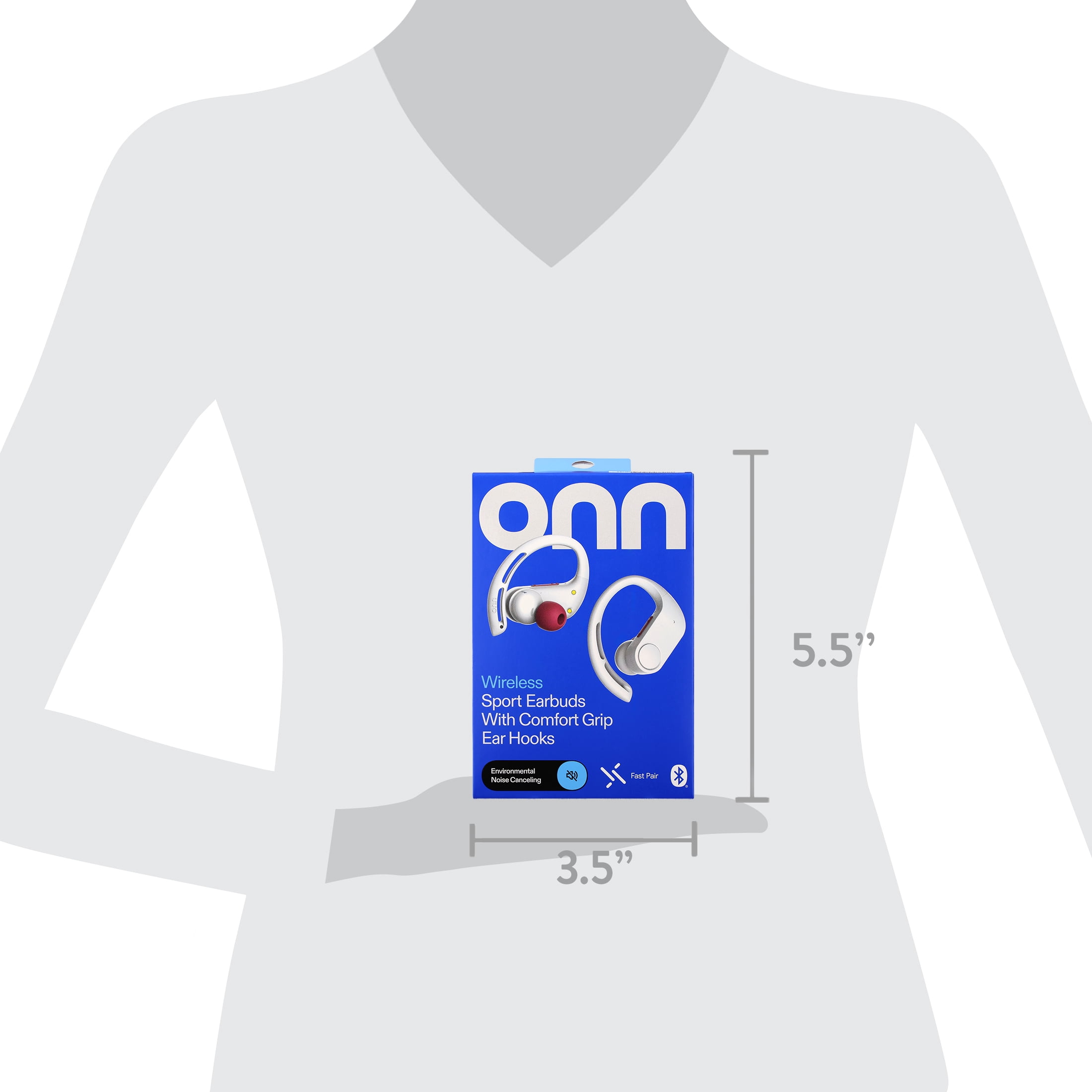 onn Wireless Sport Earbuds with Comfort Grip Ear Hooks, White