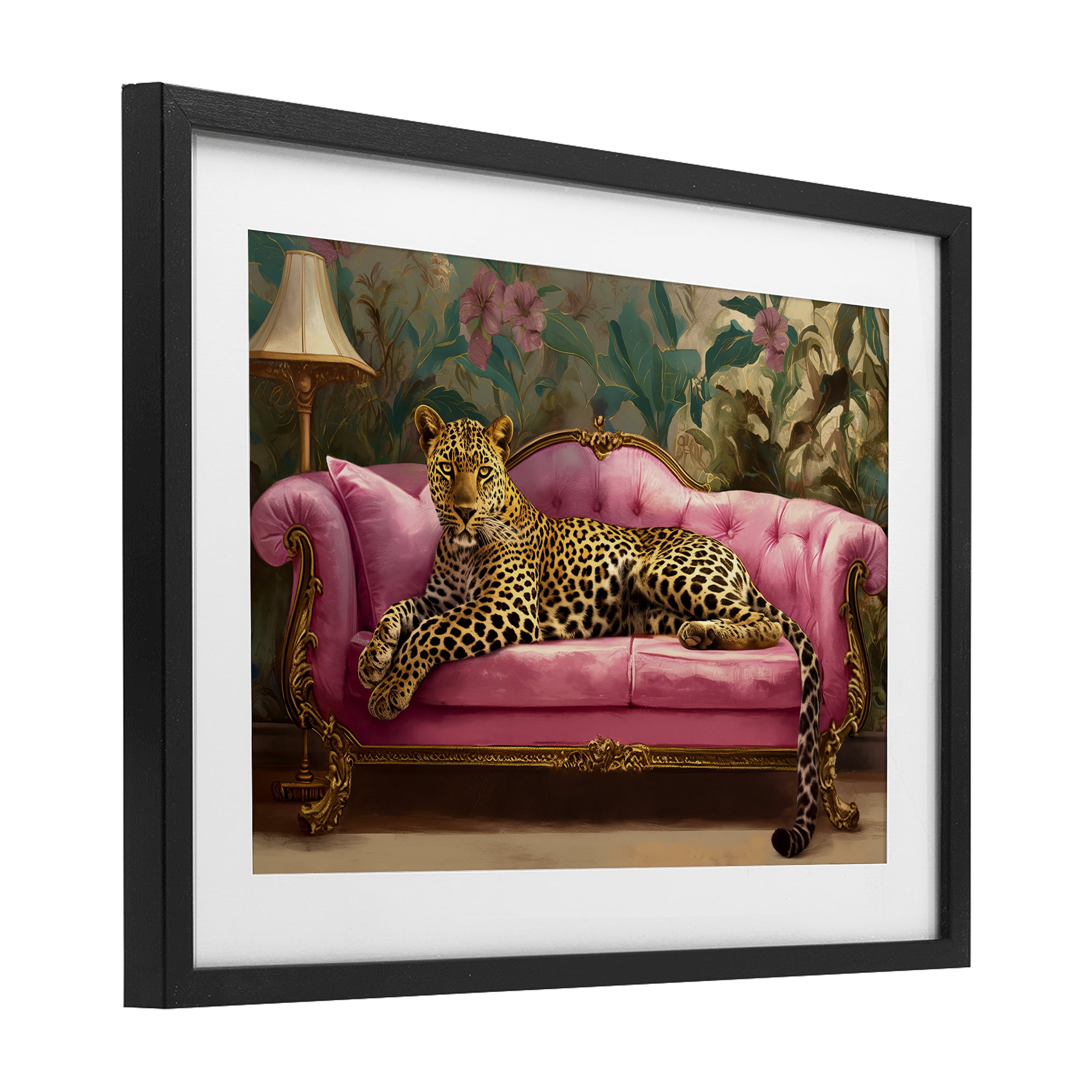 Stupell Industries Exotic Lounging Leopard Black Framed Print Under Glass, design by Tina LeCour