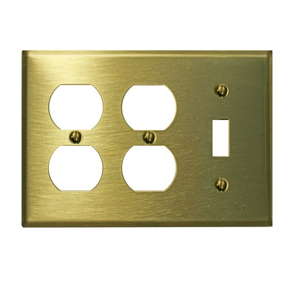 Switchplate Brushed Solid Brass Toggle Double Outlet | Renovator's Supply