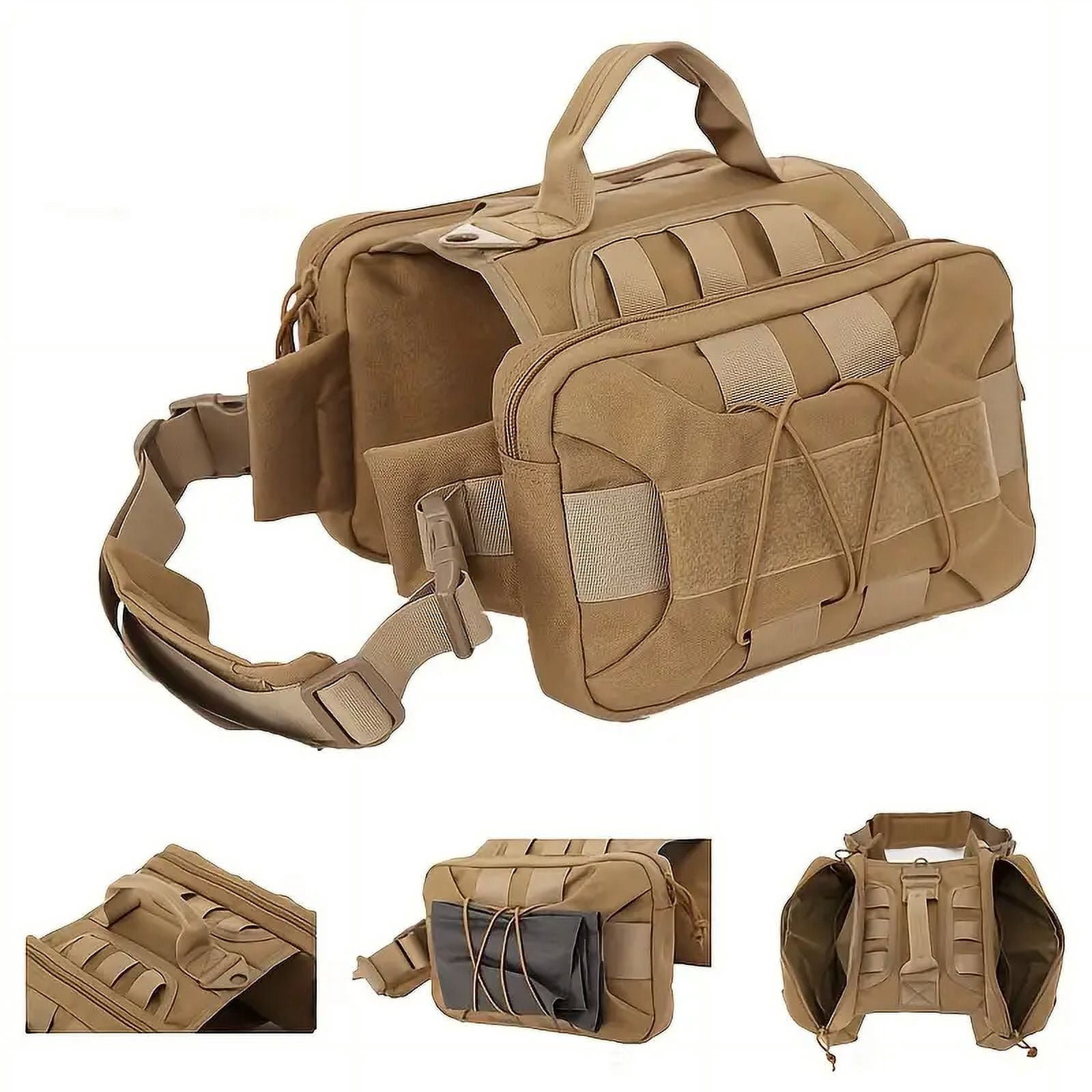 Dog Hiking Vest Adjustable Portable Multi-Pocket Vest Outdoor Camping Travel Multi-Pocket Vest Hiking Jacket for Dog with Pockets Medium Large Dogs only Black and Khaki