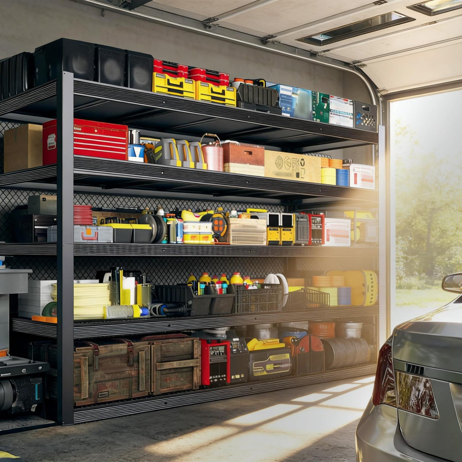 Garage Shelving 84” H Heavy Duty Storage Shelves 3050 lbs, 5 Tier Adjustable Metal Shelving Unit for Garage Warehouse Basement Pantry, Black