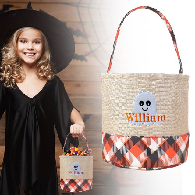 AKEGAMN Clearance! Halloween Handbag Basket Canvas Bucket Halloween Decorative Hand Held Cloth Basket Large Capacity Storage Candy Basket The material its durability and sturdiness, allowing for lon
