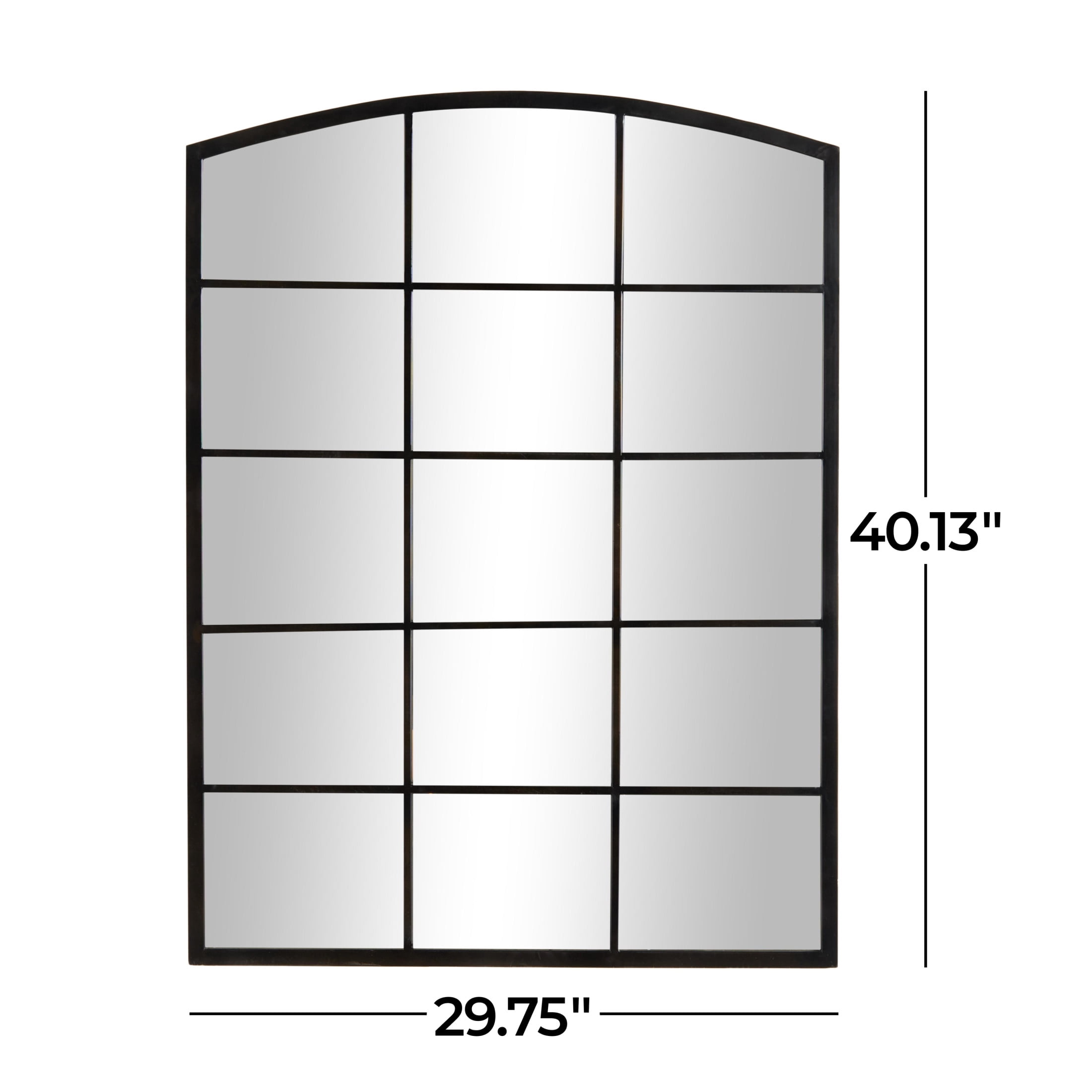 DecMode 30" x 40" Black Arched Window Pane Inspired Wall Mirror with Black Frame