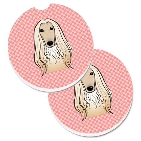 

Checkerboard Pink Afghan Hound Set of 2 Cup Holder Car Coaster