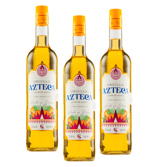 Tripack Licor De Agave Orgullo Azteca Piña Maracuyá 1000 Ml Orgullo Azteca Licor de Agave