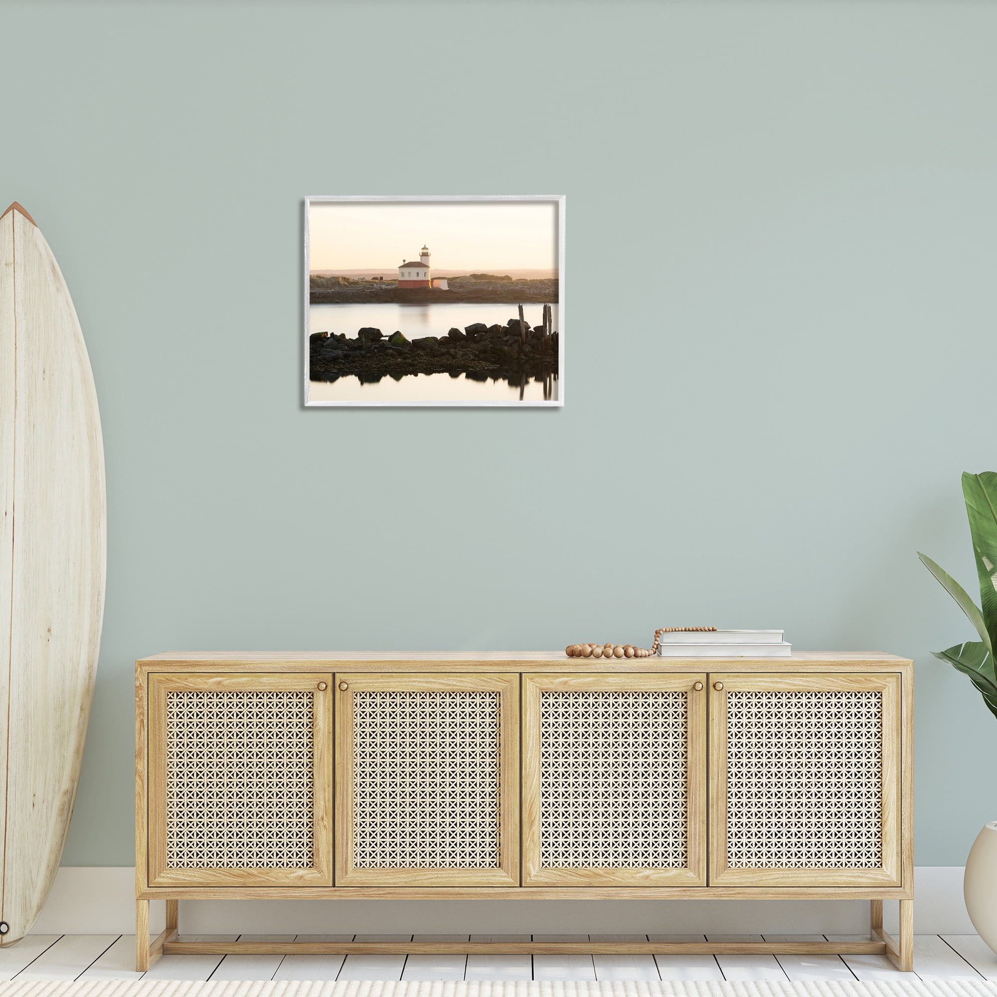Stupell Industries Lighthouse with Soft Sunlight Landscape Photography White Framed Art Print Wall Art, 30 x 24