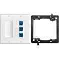 thumbnail image 2 of Placa de pared blanca de 2 unidades con conector Keystone RJ45 Cat6 de 3 puertos para Ethernet y HDMI, 2 of 7