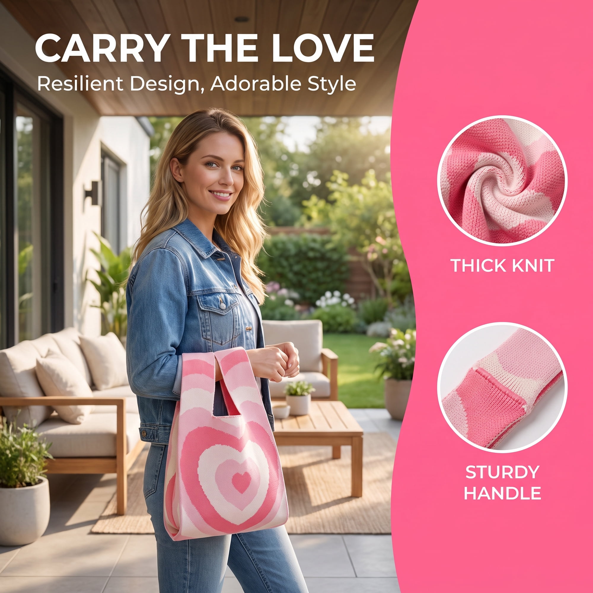 Unique Bargains Cute Cartoon Gift Reusable Tote Bags with Handles 7.5" x 13.4" Heart