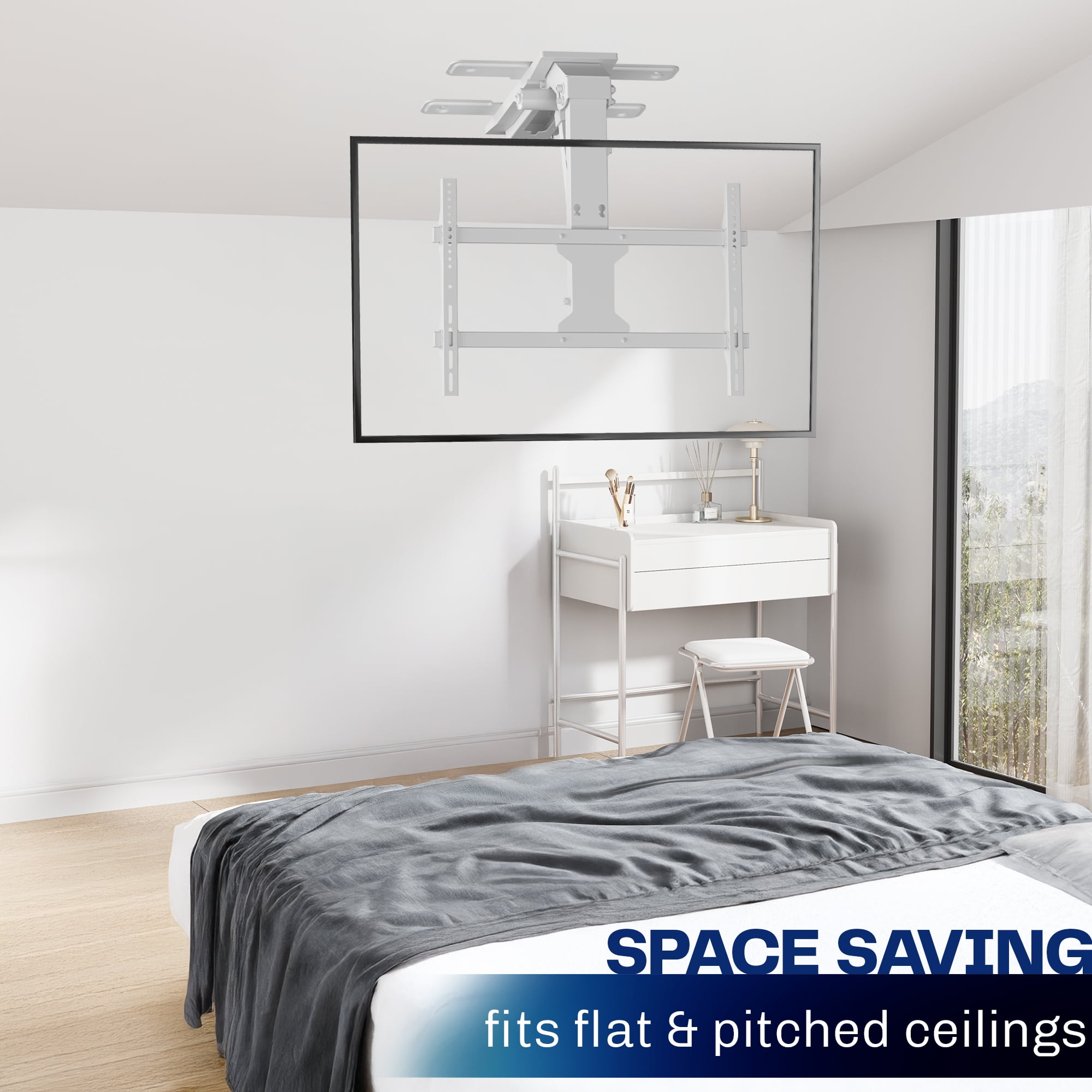 VIVO White Electric Flip Down Ceiling TV Mount for 37 to 70 inch Screens