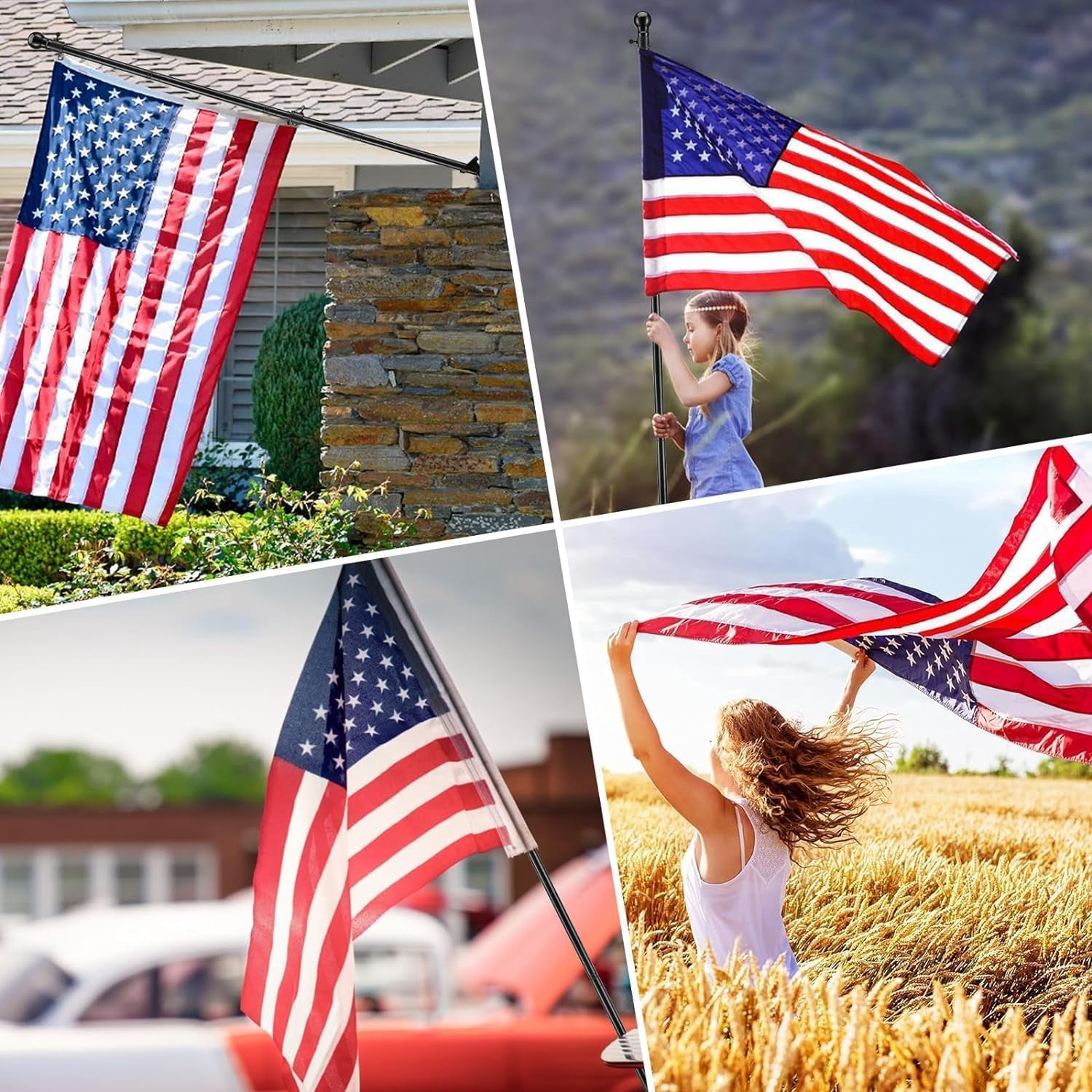 DEROFIT American Flag Pole Kit with 3x5 Embroidered US Flag, includes 6ft Heavy Duty Flagpole, Aluminum Bracket,for Outside House,Black