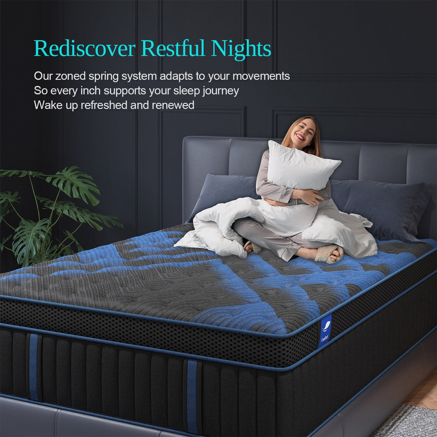 COLETEX Twin Size Mattress 14inch Hybrid Mattress in a Box Medium Firm with Gel Memory Foam Pocket Spring for Pressure Relief,Adult,Black