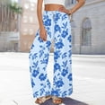 thumbnail image 6 of Dasayo Wide-Leg Women Pants Palazzo Bohemian Sky Blue Trousers Drawstring Loose Floral Outfits Womens Capris M, 6 of 8