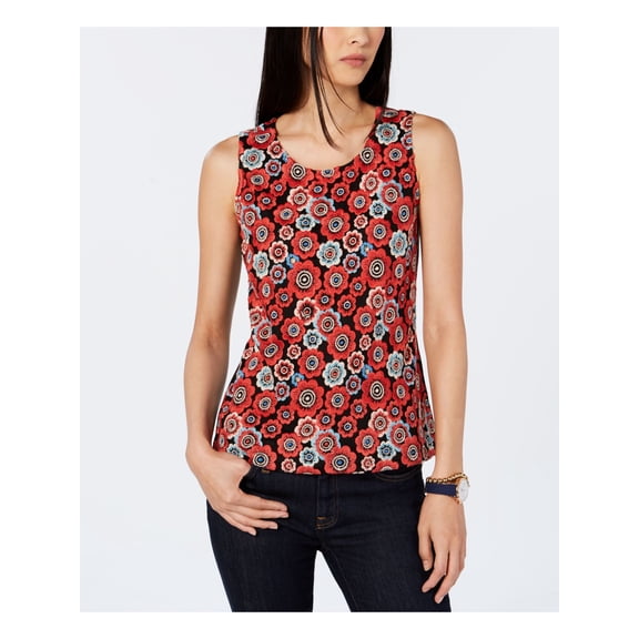 TOMMY HILFIGER Womens Red Floral Sleeveless Jewel Neck Top  Size: XXL