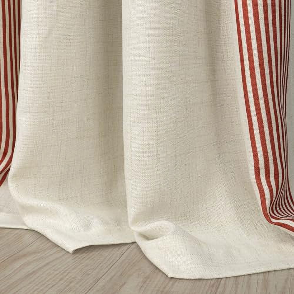 DriftAway Chris Vertical Striped Pattern Linen Blend Lined Thermal Insulated Blackout and Room Darkening Grommet Linen Curtains for Farmhouse Printed, 2 Panels, 52" x 96", Cabana Red Stripe