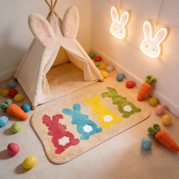 Spring Decoración del hogarations Easter Bunny Shaped Floor Mat Super Soft Cozy Mat for Bedroom Porch Hallway Dorm Easter Decoración del hogaration Decoración del hogar