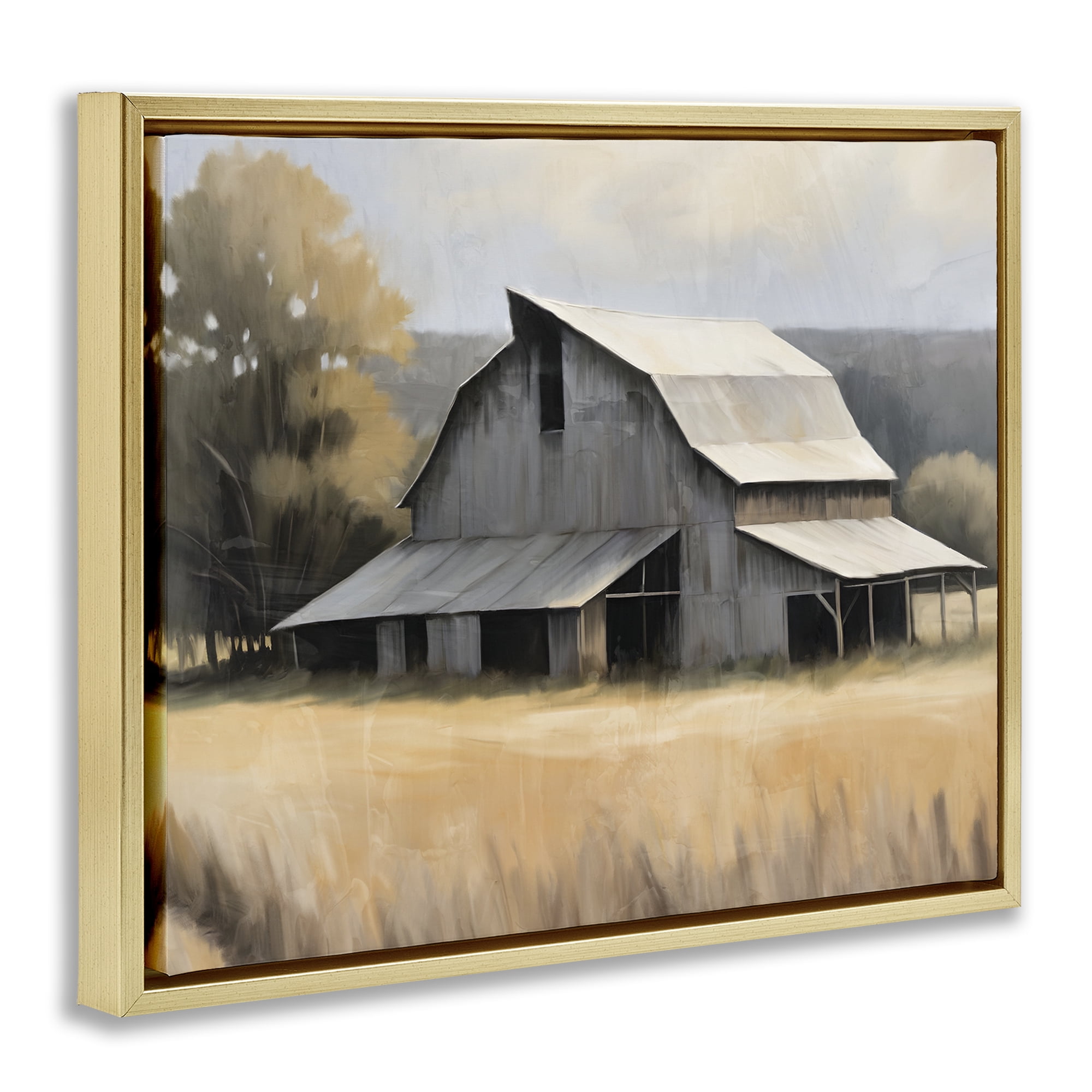 Stupell Industries In The Field Farm Structure Gold Framed Floater Canvas Wall Art, design by Kim Allen