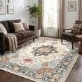 thumbnail image 2 of Jolicasa Area Rugs 6'x9', Washable Rug Non-Slip Soft Low Pile Vintage Distress Floral Rug for Living Room Bedroom Dining Room Office Decor, Beige Navy Orange, 2 of 11