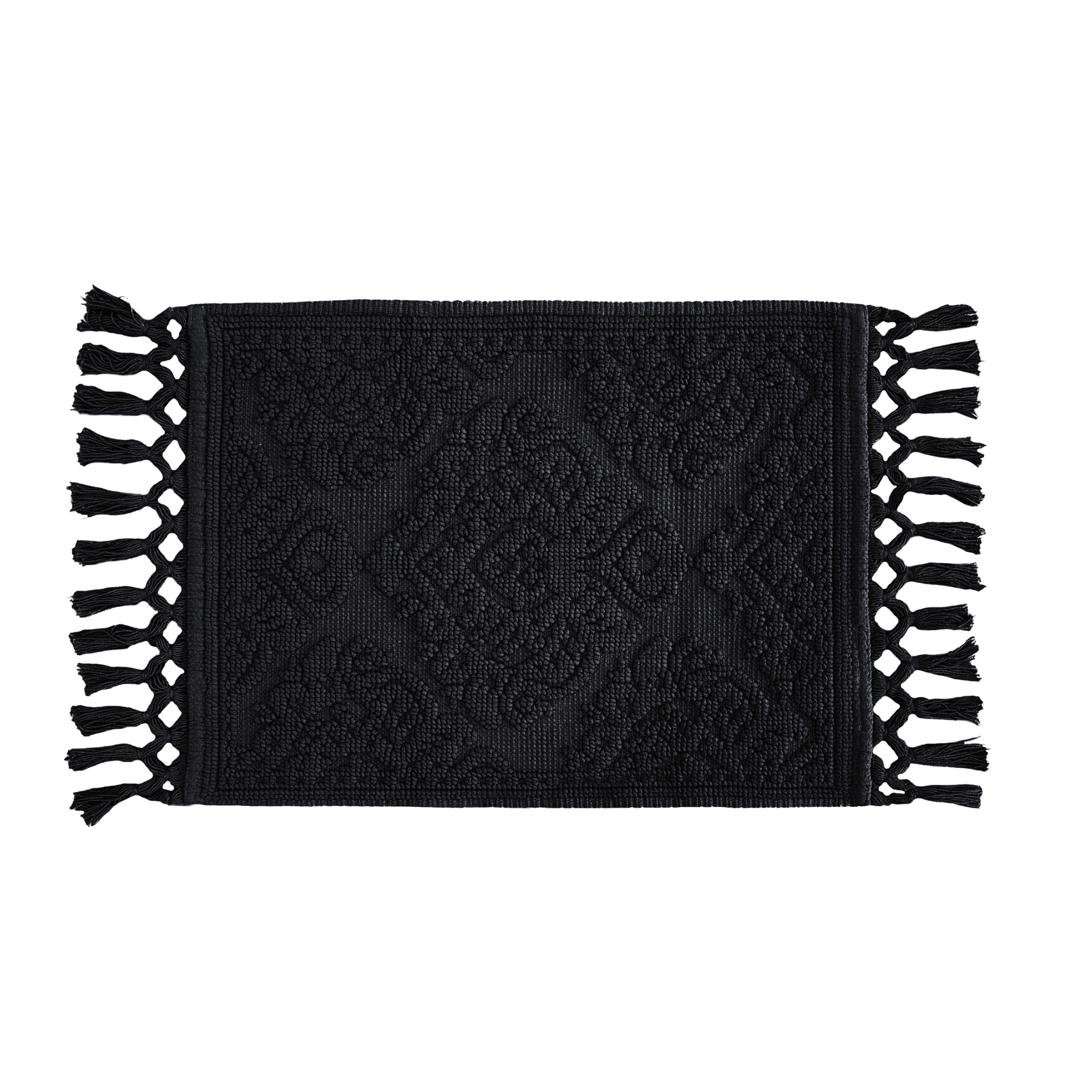 Jean Pierre Ricardo Cotton Fringe 21 x 34 in. Bath Rug, Black