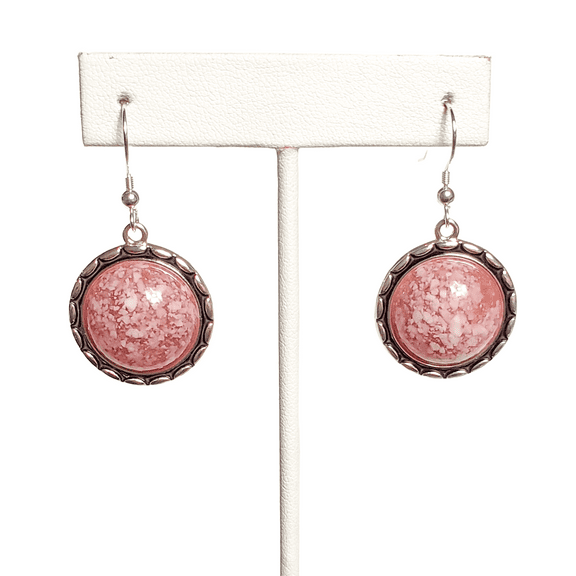 Pink with White Speckled Earrings with Sterling Silver Hooks