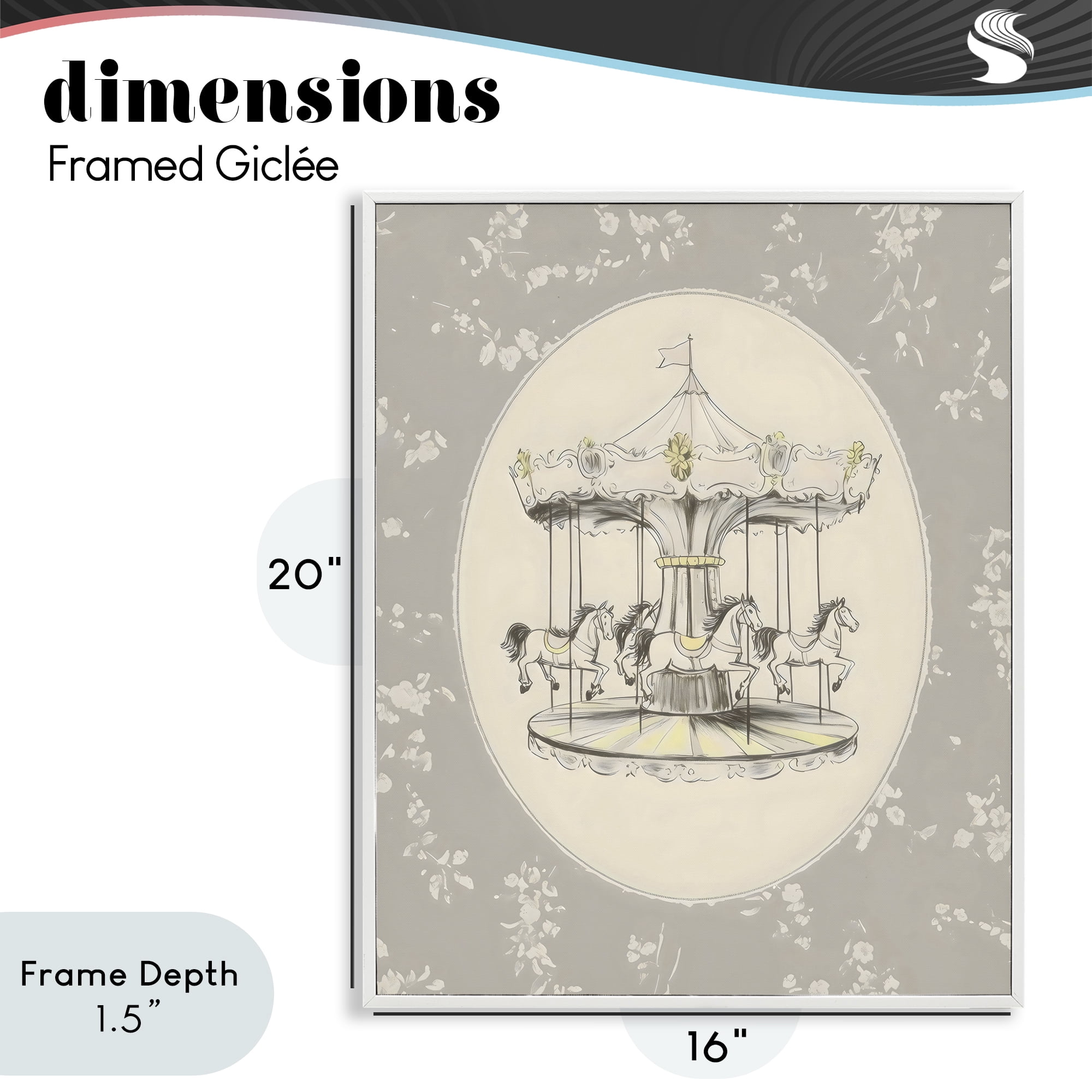 Stupell Industries Gentle Floral Carousel White Framed Giclee Art, design by Arlington Prints