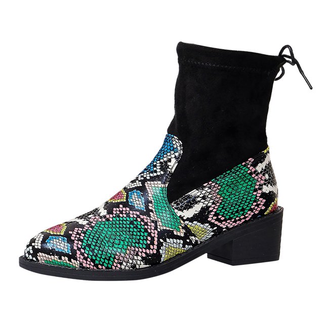 NECHOLOGY Botas Mujer Zapatos Botines de mujer Botas de tobillo clásicas de occidental para mujer, botas de moda de invierno con patrón de de , tacón grueso y punta estrecha (Black, 8.5)