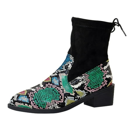 

PMUYBHF Ladies Western Cow Girl Ankle Boots Winter New Snakeskin Pattern Heel Pointed Toe Fashion Boots 34.98
