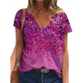 thumbnail image 1 of Camisa Floral de Manga Corta para Mujer Camiseta Floral Suelta de Moda Informal Suave con Cuello en V para Verano Rosa Rojo L, 1 of 5