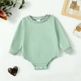 thumbnail image 2 of KIMI BEAR Newborn Baby Girls Bodysuits Solid Color Long Sleeves Rompers Baby Girls Clothes Fall Light Green 6-12 Months, 2 of 7