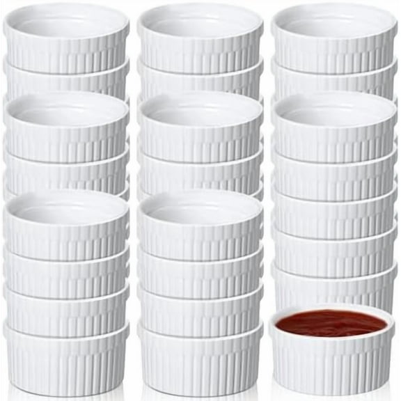 36 Pack Mini Ramekins 2 oz Porcelain Souffle Oven Dishwasher Safe Small Ceramic Baking Dipping Sauce Ramekins for Charcuterie Board Creme Brulee Dishes Condiment Sauce Dipping Cups