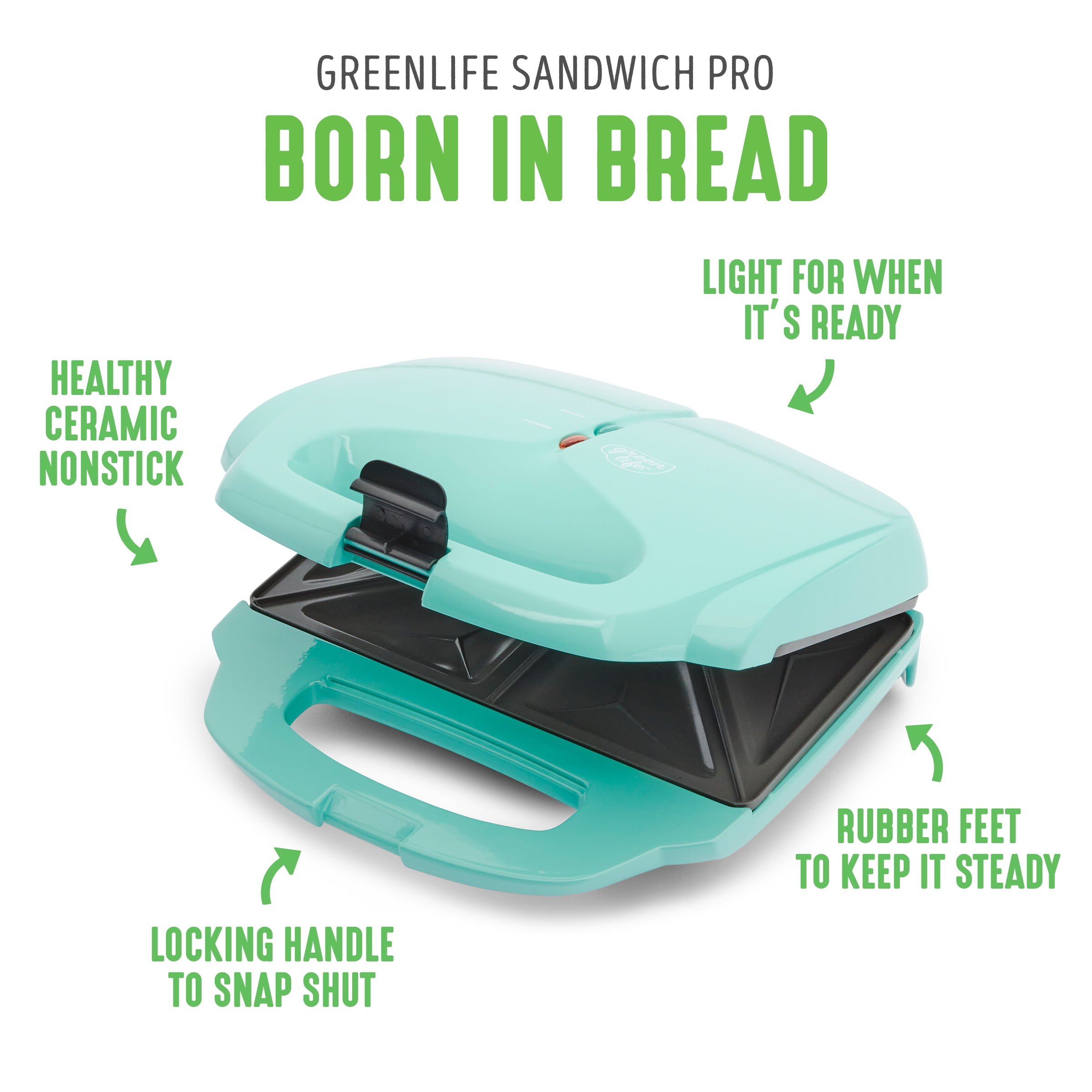 GreenLife Healthy Ceramic Nonstick Turquoise Waffle and Sandwich Duo